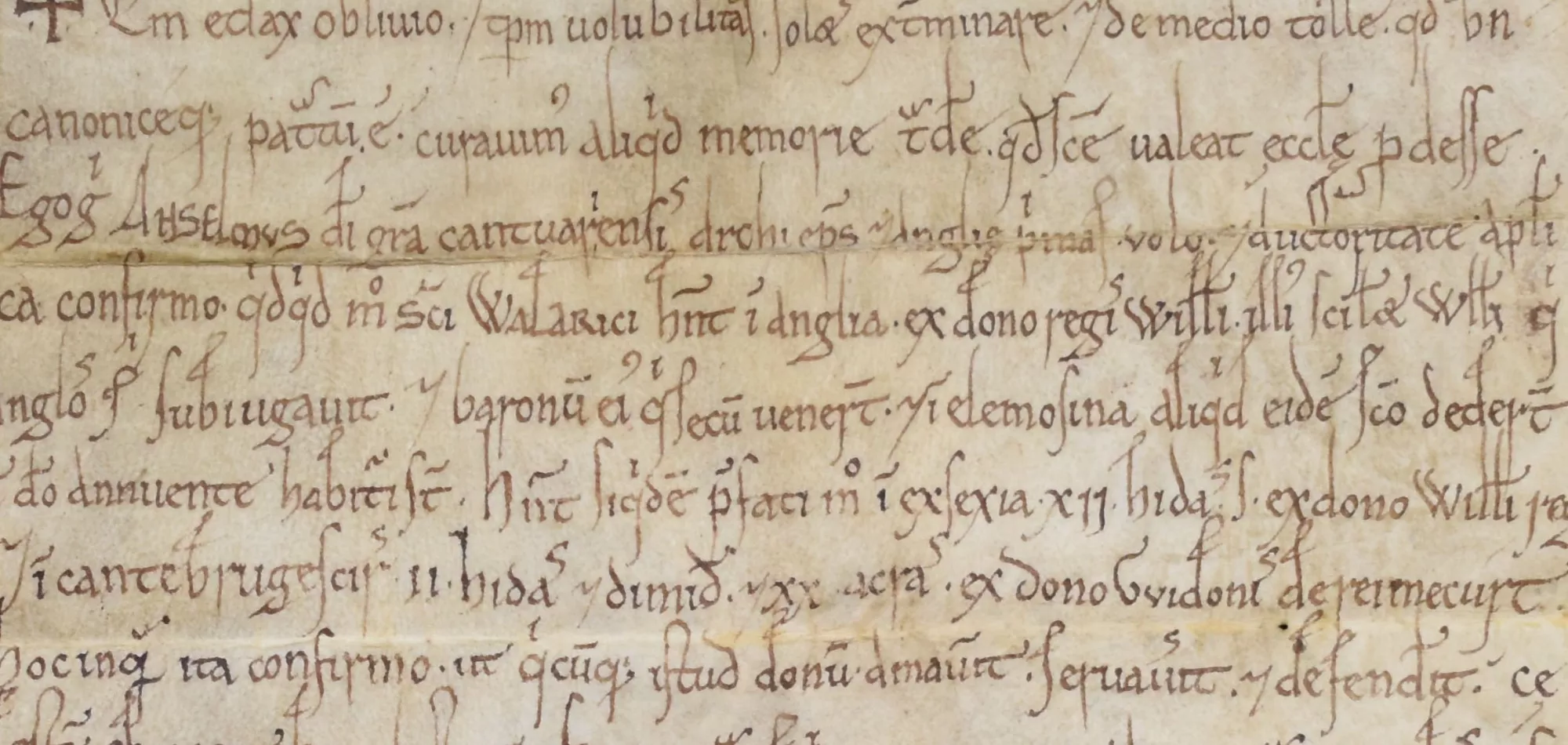 Detail of a handwritten charter (New College, Oxford, MS 13152)