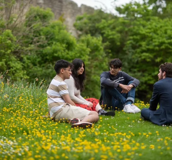 Students working in the garden