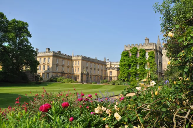 Garden view looking on to gates and Garden Quad