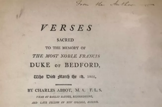 Abbot, Verses Sacred to the Memory of . . . Francis Duke of Bedford (1802), New College Library, Oxford