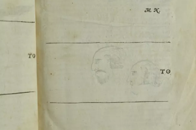 Profile portraits drawn by a repeat offender in Playes (1662)