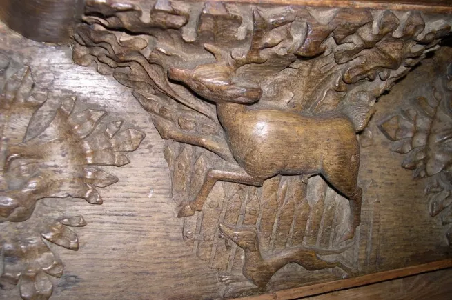 Misericord [detail], late 14th century (wood) English School, New College Chapel, Oxford