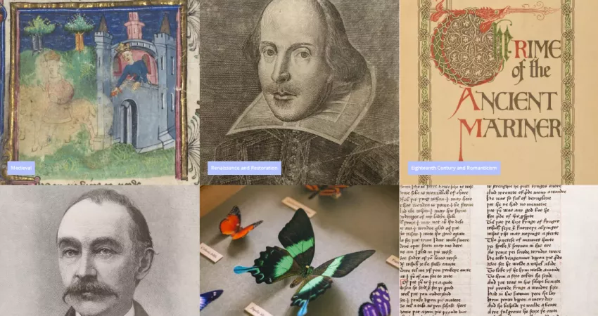 Picture of tabs for the English Literature Through the Ages online exhibition