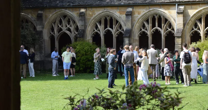 Guests gather in the cloisters on Parents' Day