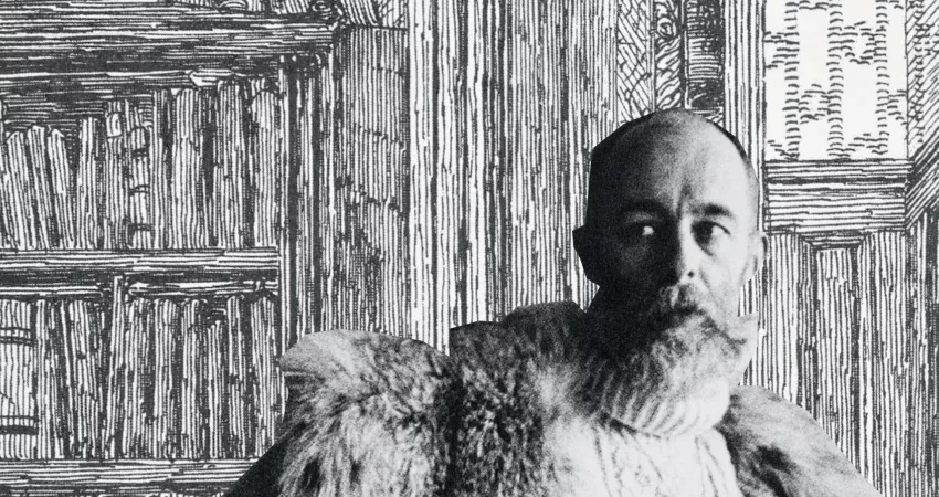An image of Edward Gorey in a fur coat