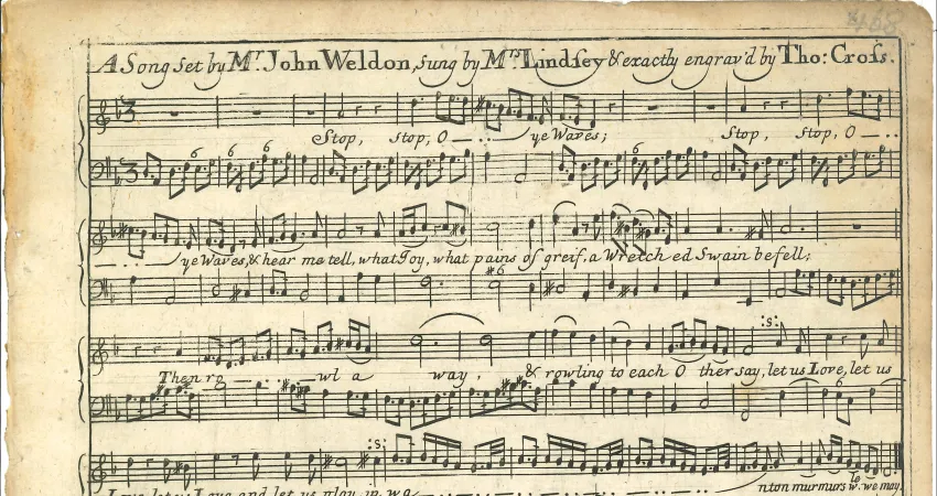 John Weldon, ‘Stop, O Ye Waves’ (c. 1700)