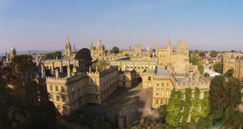 View of New College Garden Quad from drone, looking towards the City Centre