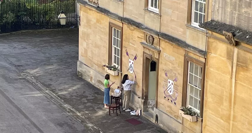 Blades being painted in Garden Quad