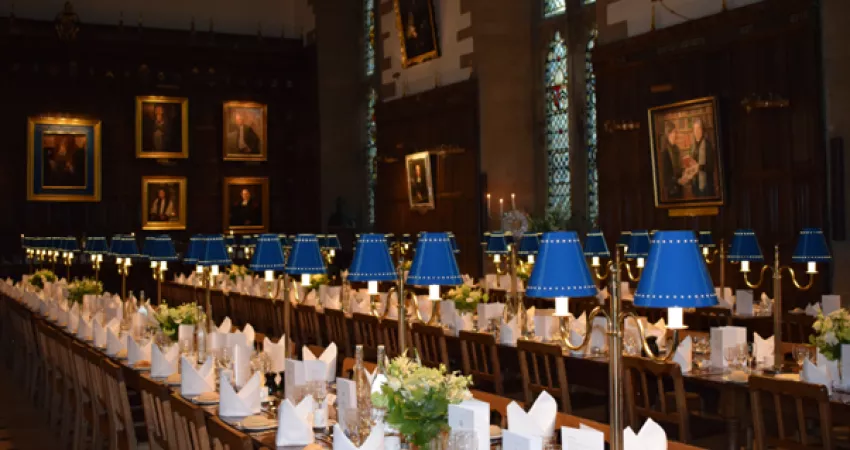 Hall is dressed for Gaude with napkins and cutlery laid out