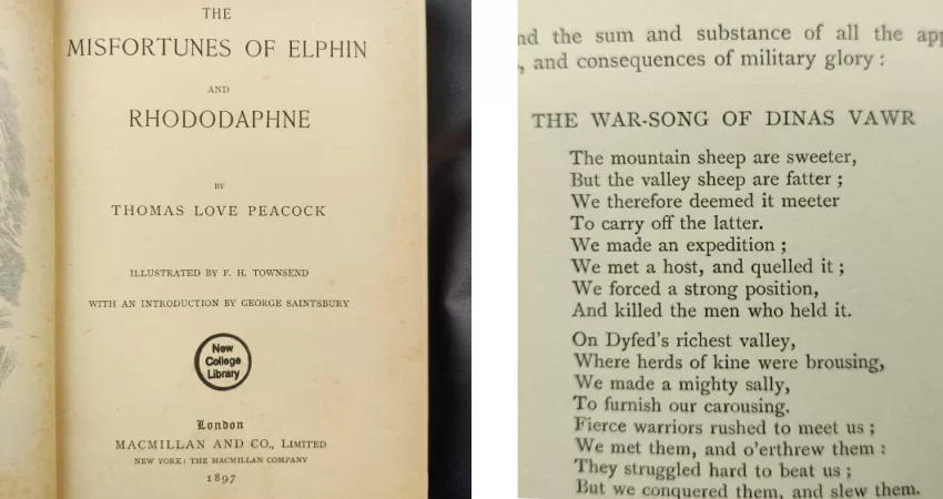 The title-page and example text from the 1897 edition of of Misfortunes of Elphin