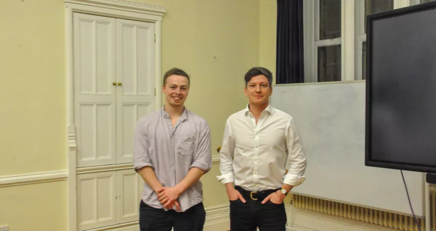 Alex Reut-Hobbs with New College's MCR President, Theo