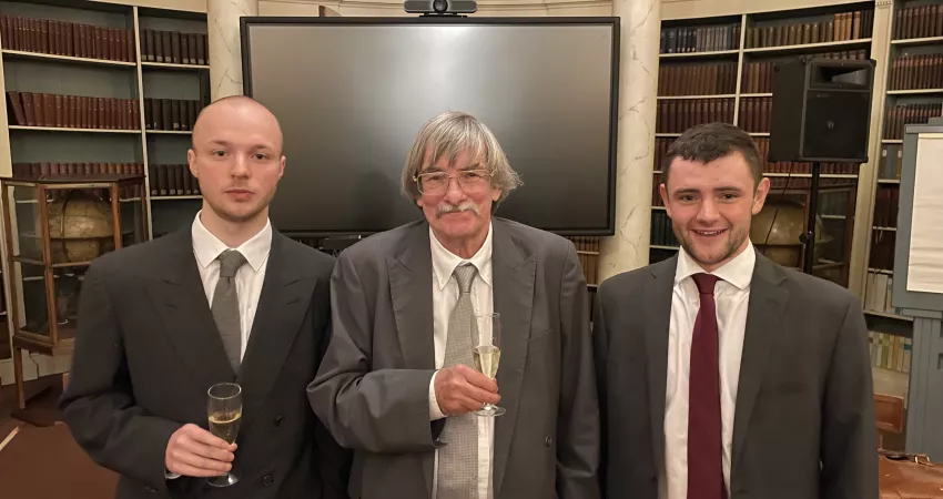 Gilbert Ressel (Co-President of History Society), Professor Michael Broers, Thomas Ricketts (Co-President of History Society)