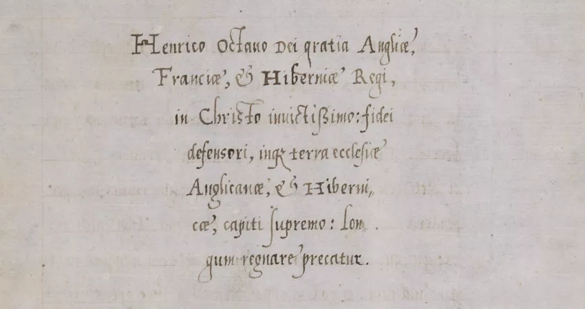 A handwritten manuscript page containing an inscription to Henry VIII. 