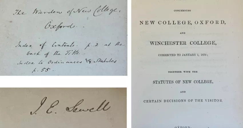 Title-page and inscription - Warden Sewell’s statutes from 1870