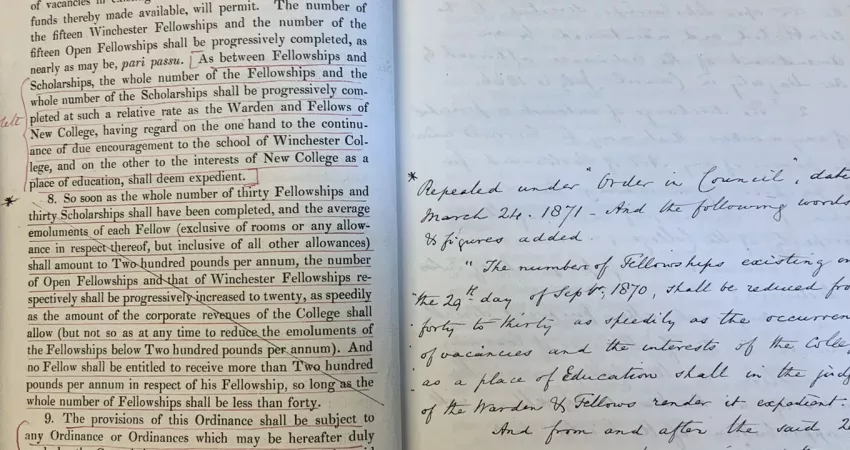 Annotations within Warden Sewell’s statutes from 1870