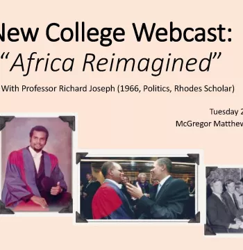 A collage of images of Prof Richard Joseph, with the title and date of the seminar; beige background