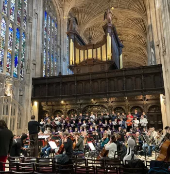 New College and King's College choirs perform in King's chapel in Cambridge