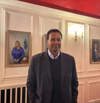 Rageh Omaar in New College's South Undercroft