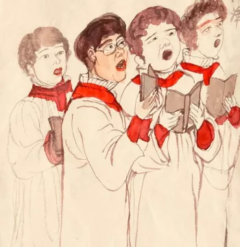 Watercolour of four New College choristers by Li Jin