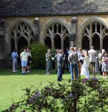 Guests gather in the cloisters on Parents' Day