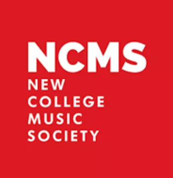 Logo of New College Music Society, white text on red background